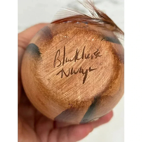 Navajo Hand Painted Dream Catcher Vase Brown Size 6" x 2" - Picture 4 of 10